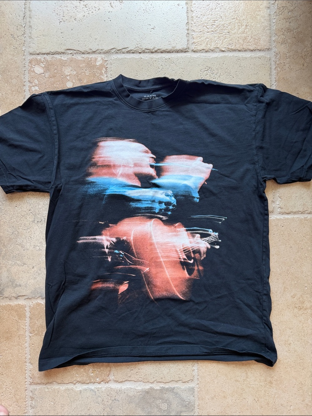 Zach Bryan Black Graphic Concert T-Shirt with Red & Blue Print